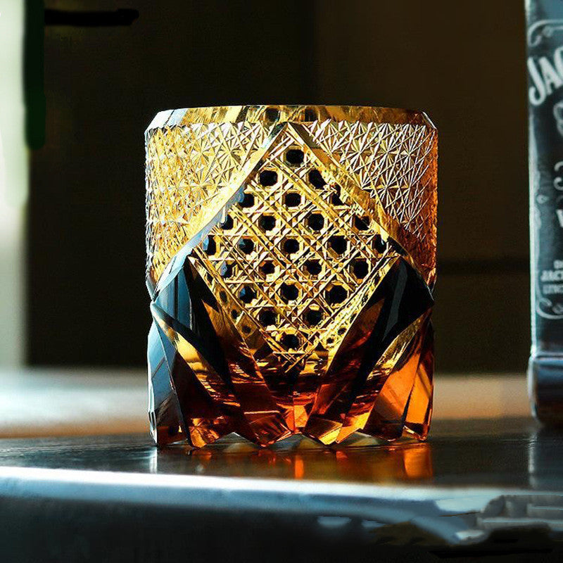 Edo Kiriko Amber Black whiskey glass